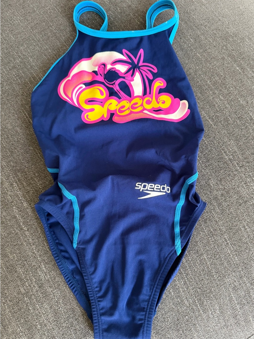 Speedo Navy One-Piece Swimsuit with Bright Tropical Logo 130cm